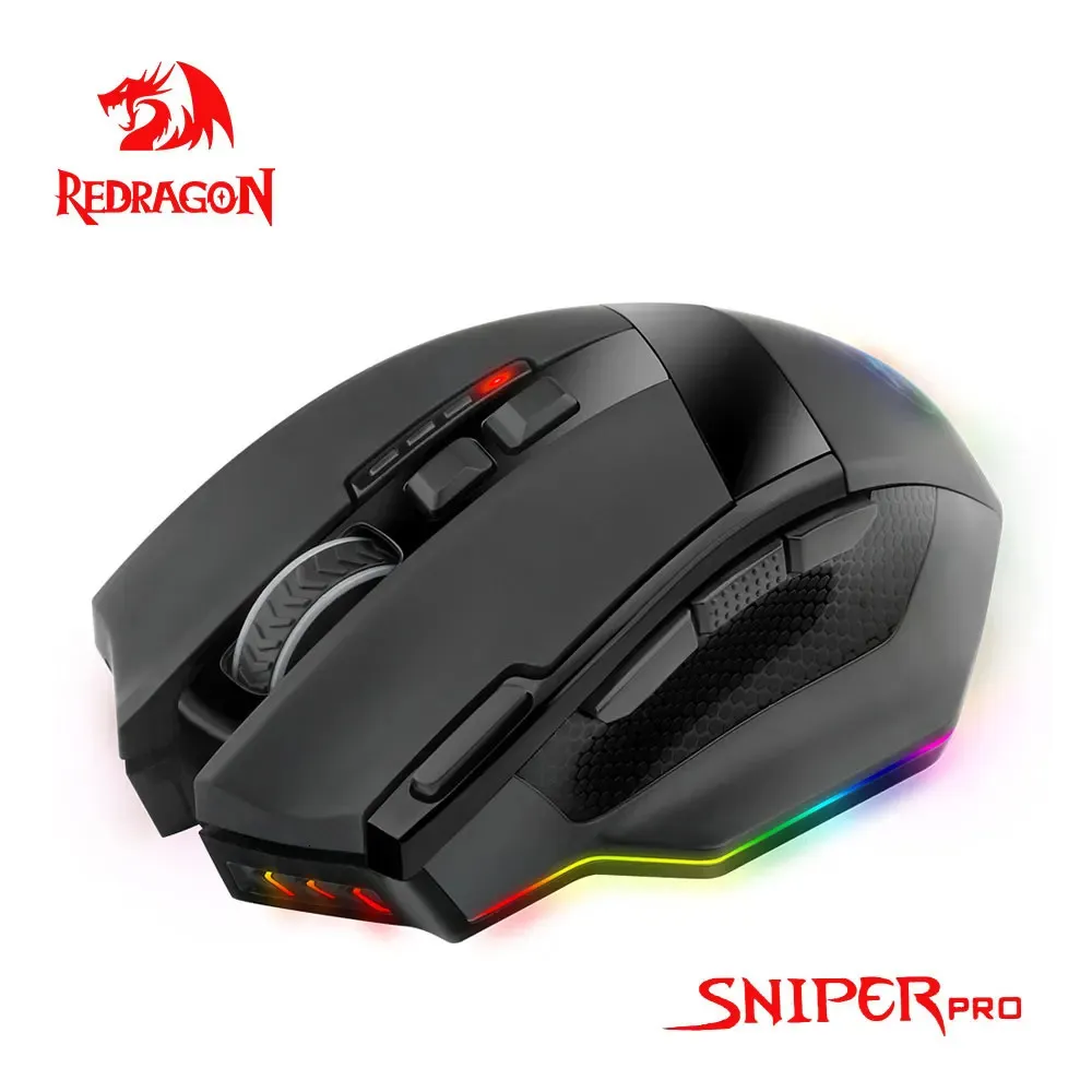 Redragon sniper pro m801p rgb usb 24g mouse para jogos sem fio 16400dpi 10 botões programáveis ergonômicos para gamer ratos laptop pc 240309