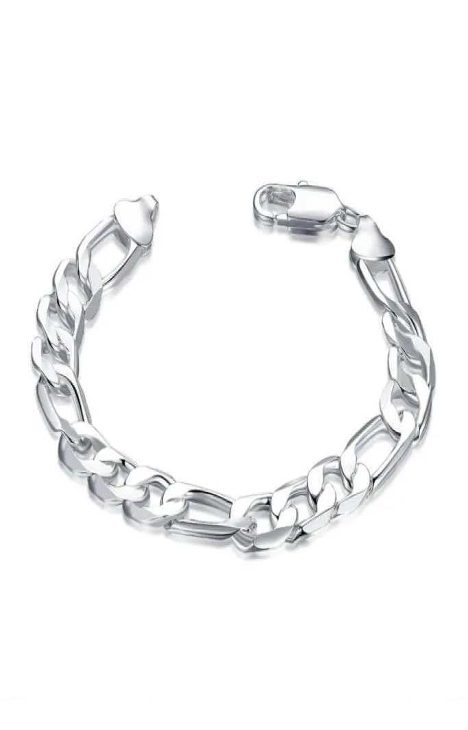 Bracciale a catena con ciondolo in argento 925 da uomo 10 mm catena Figaro lunga 8 pollici 10 pezzi lotto21619268011642