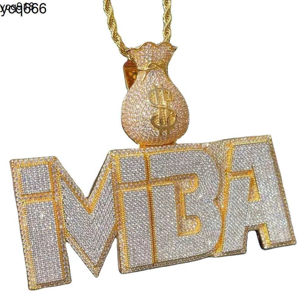 Mens Pendant ANY Name Letter MBA 9.89cts MOISSANITE D/VSS1 14k Yellow Gold vvs HipHop Full Iced Out Diamond Pendant