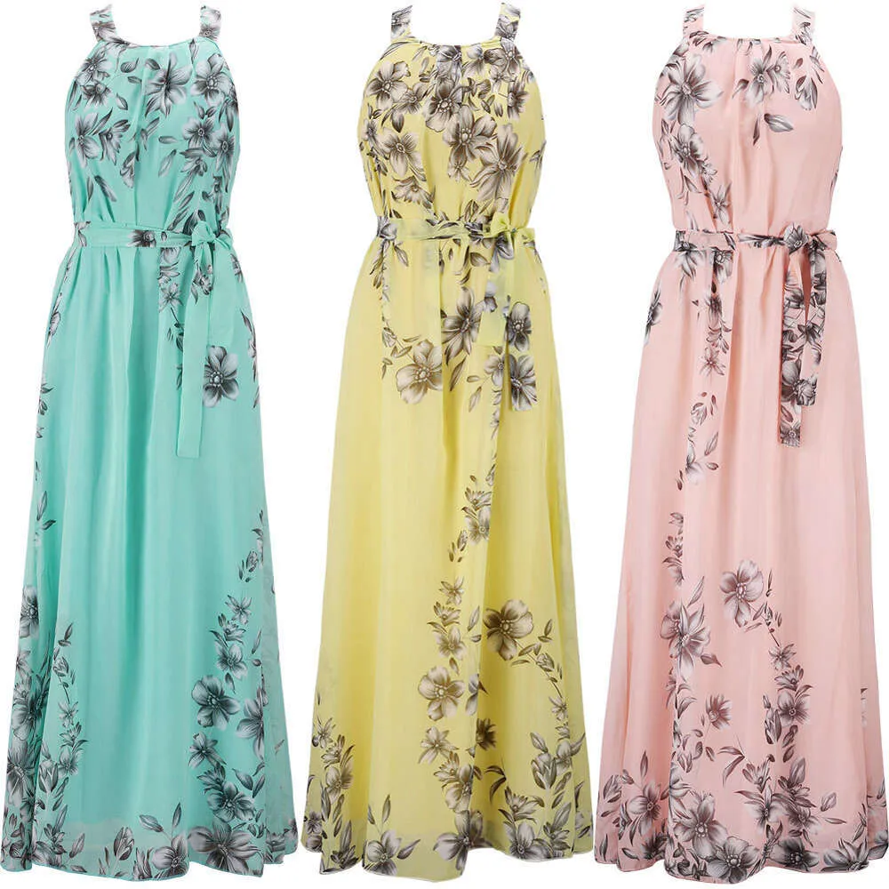 Sommerkleid für Damen, Bohemian-Stil, bedruckt, Chiffon, lang