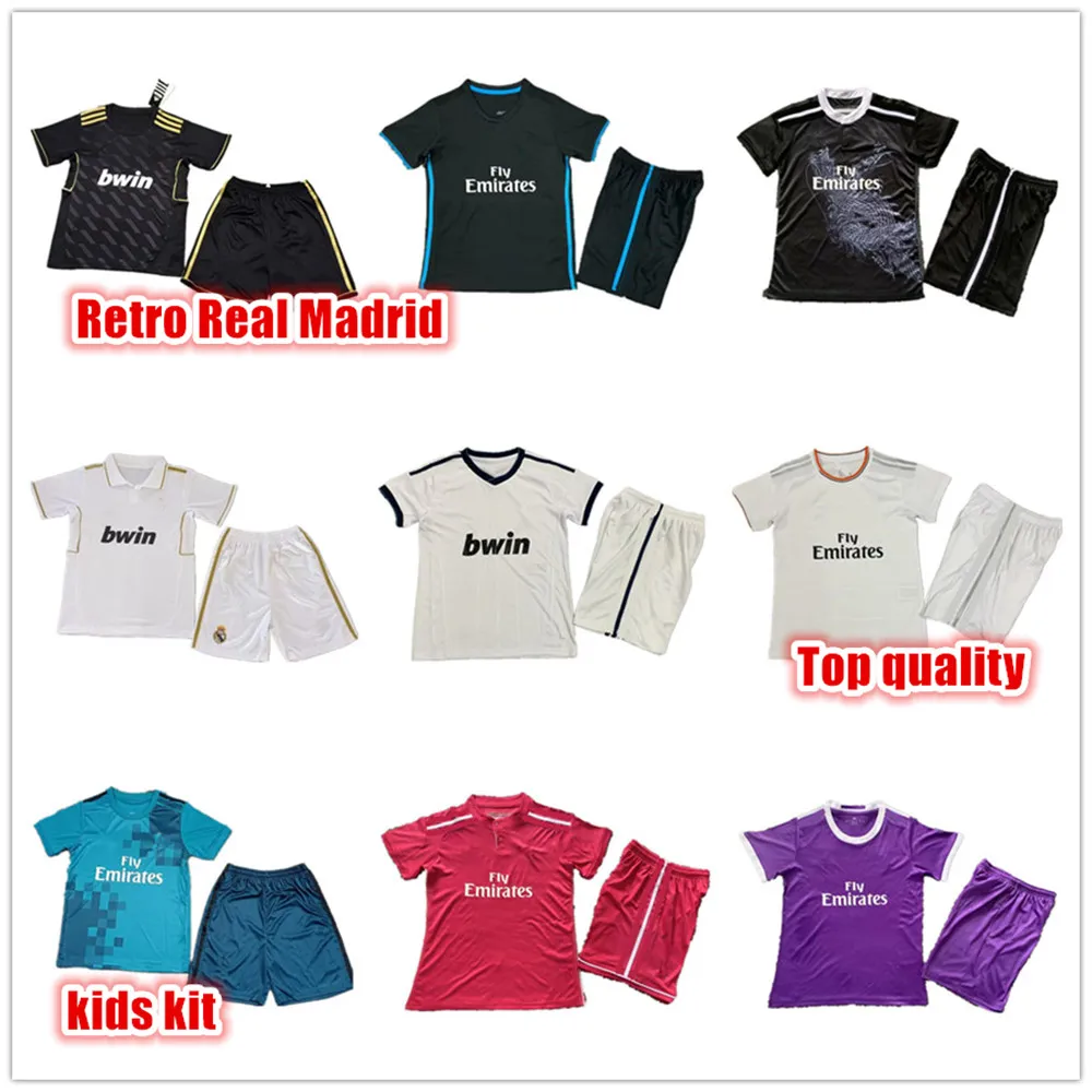 Real Madrids Retro Soccer Jerseys Kids Finals Football Shirt Guti Benzema Seedorf Carlos Ronaldo Kaka Soccer Shirt 11 13 14 15 16 17 18 Zidane Beckham Raul Vintage Figo