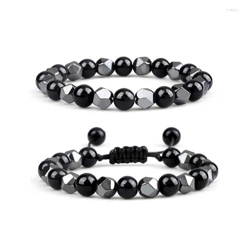 Strand män oregelbundna hematitpärlor armband charm kvinnor 8mm naturlig lava tiger ögon sten par mode vänskap smycken