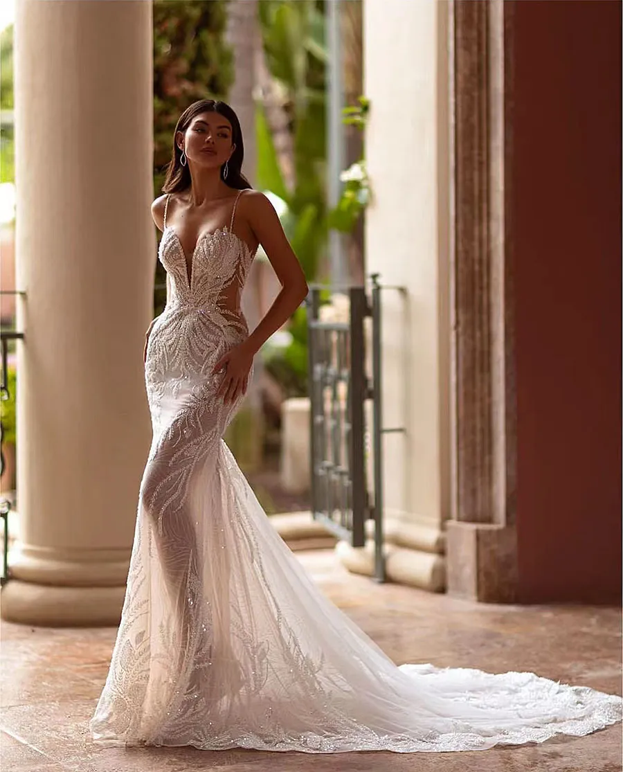 Trendy Plus Size V-neck Lace Mermaid Wedding Gown TWA160