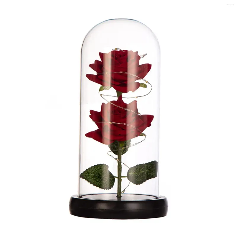 Fiori decorativi rosa in cupola di vetro con luci regalo di San Valentino per il fidanzato LED eterno