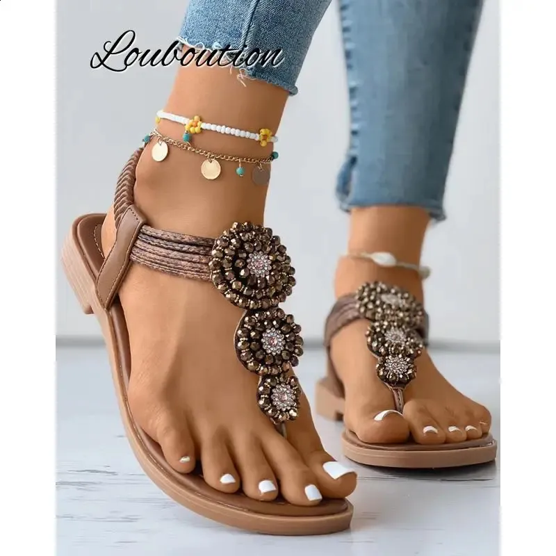 Femmes d'été sandales bohème sans lacet dames chaussures de mode Clip Toe décontracté Comfortbale appartements Resort plage femmes chaussures 240307