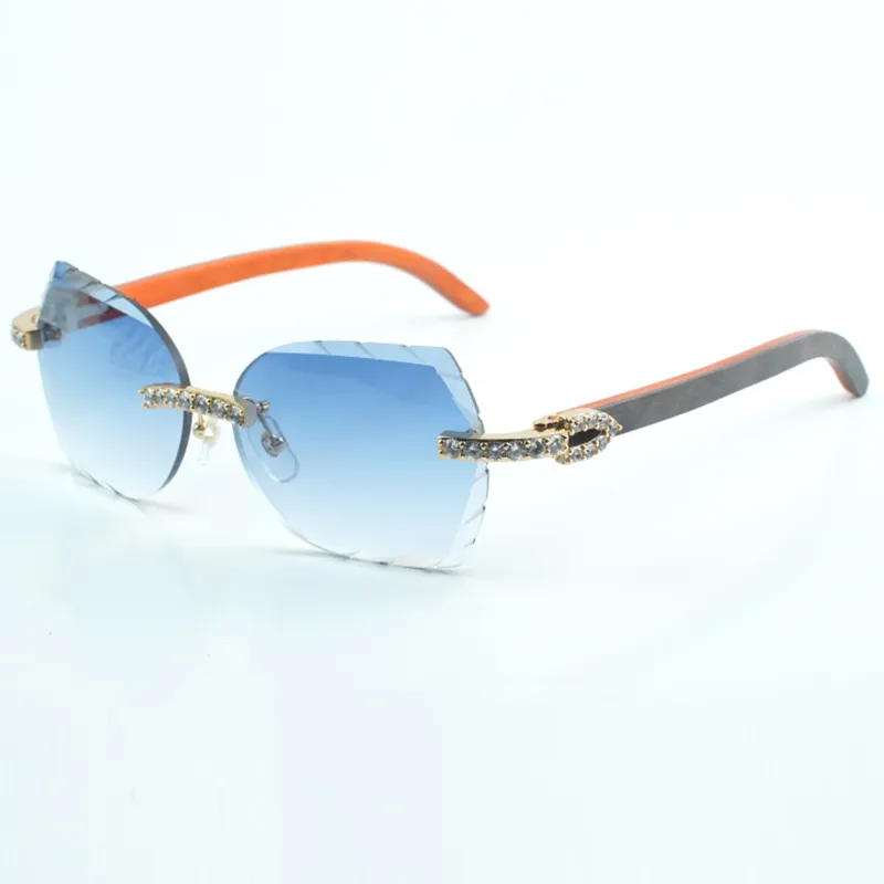 Verres de lunettes de soleil à la mode micro coupés avec diamant XL 8300817 avec bois orange naturel taille 18-135 mm