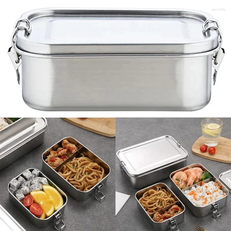 Dinnerware 2 Grids Stainless Steel Lunch Box Container Children Bento Top Grade Snack Storage Compartment Kitchenware