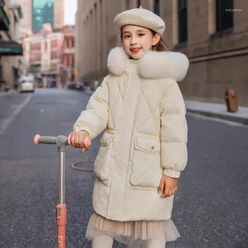 ダウンコート冬の子供パーカージャケットウォームフード付きガールズ服ロングアウター5〜14歳の子供のスノースーツティーンエイジ衣装