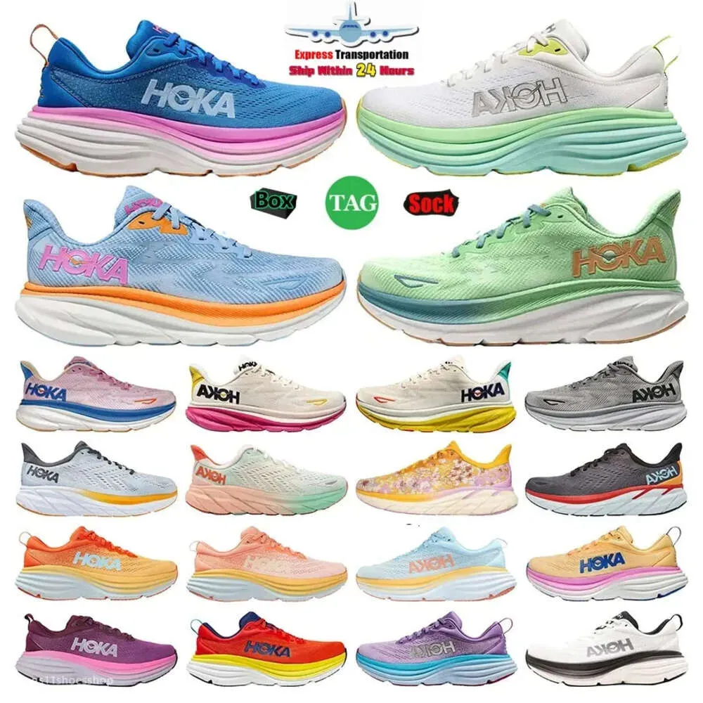 One Hoka1 Bondi 8 2024 Running Hoka1 Shoes Womens Platform Sneakers Clifton 9 Men Women Blakc White Harbour Mens Women Trainers Runnners 36-45 With Box