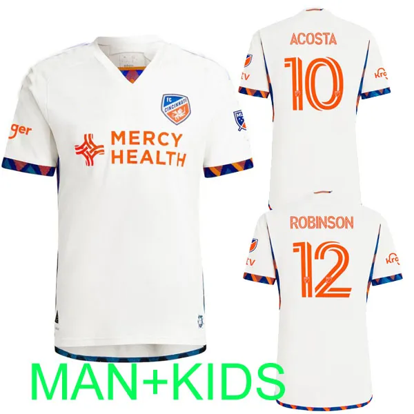 2024 FC Cincinnati Voetbalshirts Kids Kit Man 23/24 Voetbalshirt Thuis Blauw Uit Wit BOUPENDZA ACOSTA ROBINSON MIAZGA BARREAL JERSEY