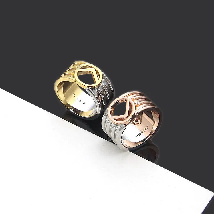 티타늄 스틸 18K 금도 도금 반지 중공 F 편지 2 톤 여성 반지 부부 에나멜 컬러 남성 디자이너 보석 BR-07