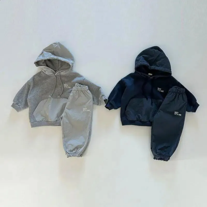 Autumn Children Long Sleeve Letter Print Sweatshirt 2pcs Suit Baby Casual Hoodie Set Girls Outfits Infant Boys Sportswear 240313