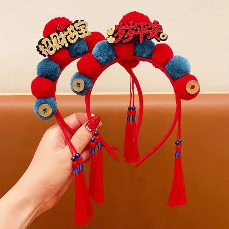 Hårtillbehör Tassel Barn peruk Pannband Tang Suit Hoop Bowknot Chinese Year Headwear Ancient Style Baby Red Bow Hairband