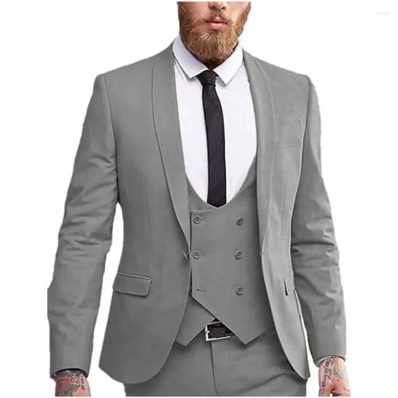 Trajes de hombre para hombre Slim Fit 3 piezas chal solapa doble botonadura chaleco traje Homme esmoquin Terno Masculino novio boda chaqueta para graduación