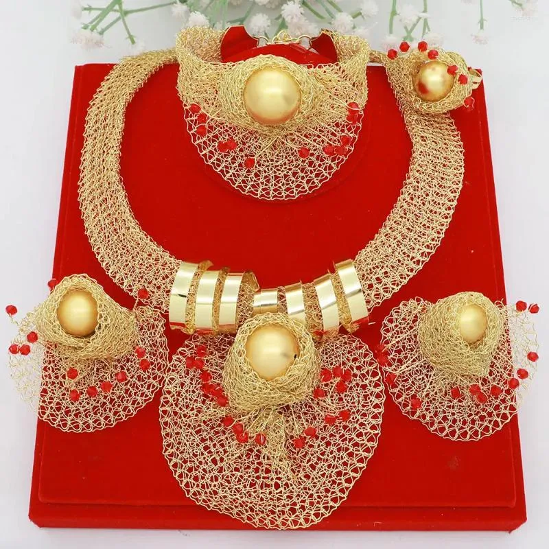 Conjunto de collar y pendientes para mujer, joyería de moda de Brasil, Material totalmente de cobre, pendiente de tuerca de circonia cúbica, anillo cuadrado, regalo