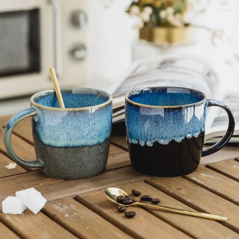 Tasses Creative Rétro Tasse En Céramique Avec Poignée De Cuillère Et Couvercle Simple Famille Café Petit Déjeuner Thé Lait Avoine Drinkware Tasse