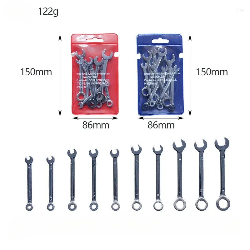 10pcs Metric/imperial Mini Mirror Throwing Open End Wrench Box Set Pocket