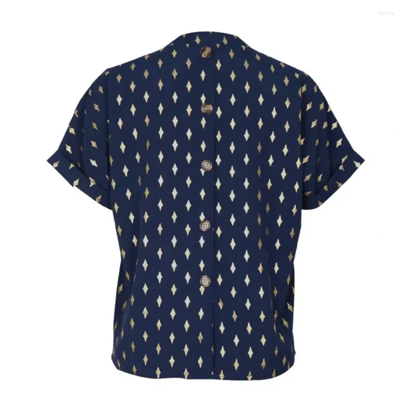 Blusas femininas camisa de estampagem respirável elegante túnica com decote em v tops de verão com padrão de losango babado para um