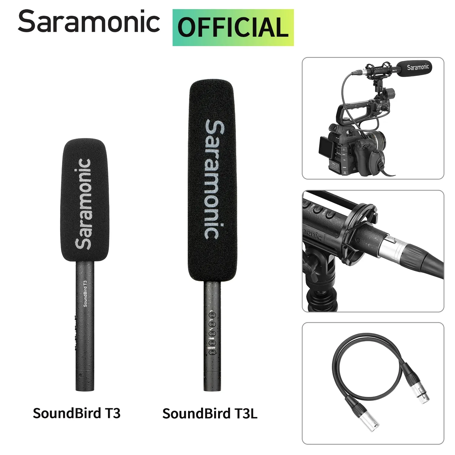 Microfones Saramonic SoundBird T3/T3L Microfone condensador direcional Shotgun para ENG Filmmaking Gravação de campo Design de som Youtube Vlog