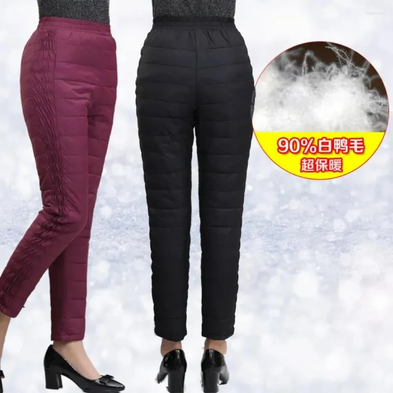 Pantalon femme grande taille 2024 hiver vers le bas taille haute épais Double Tube droit mince chaud