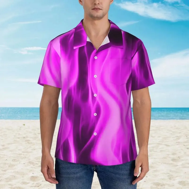 Herren-Freizeithemden, rosa Feuerhemd, abstrakter Druck, elegante Sommer-Männer, kurzärmelig, Strand, koreanische Mode, Muster, Übergröße, Blusen