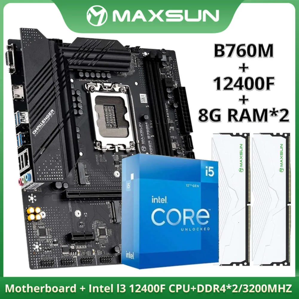 MAXSUN NEW Motherboard Challenger B760M D4 With CPU Intel i5 12400F LGA1700 DDR4 8GBx2=16GB 3200MHz SATA3 M.2 For Computador