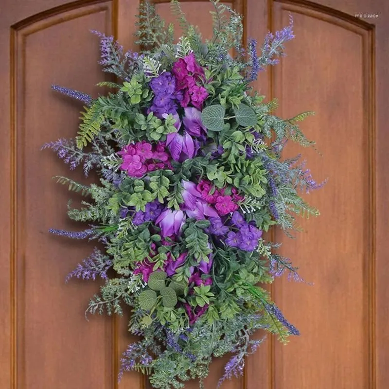 Fleurs décoratives couronne de printemps Hortensias artificiels Hortensias Tulipes pour la porte d'entrée Porche porche décorations de la maison Fournitures de fête