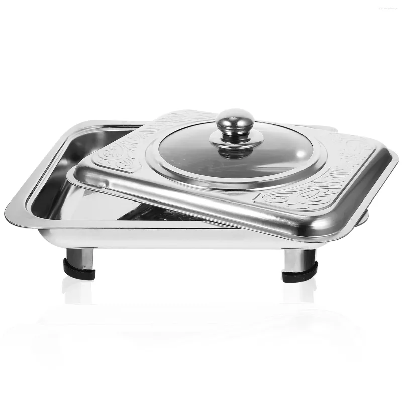 Dinnerware Sets Buffet Stove Holder Dish Tray Stainless-Steel Pan Baking Lid Rectangular Roaster With Cover Plate Serving Party Metal