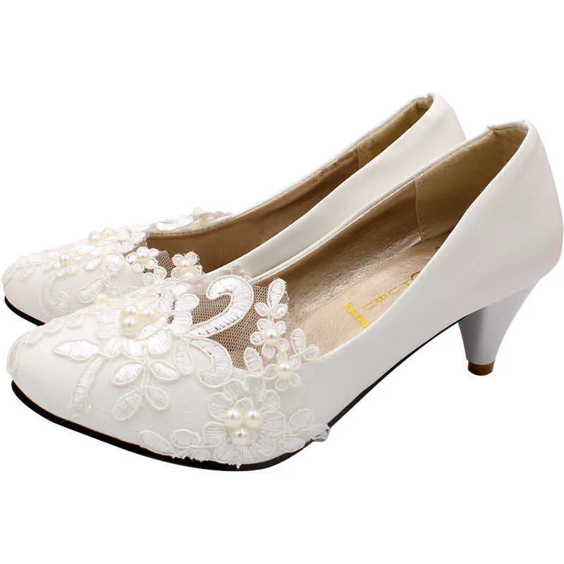 Scarpe da sposa da donna per damigella d'onore in pizzo piatto di grandi dimensioni non di marca HBP, scarpe da sposa bianche da donna per abito da sposa