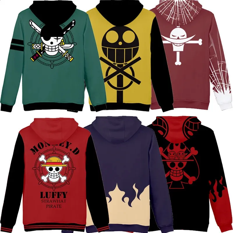 Anime luffy cosplay disfraz ropa sudadera con capucha sudadera hombres abrigo con capucha jersey para hombre niños invierno mangas largas tops 240312