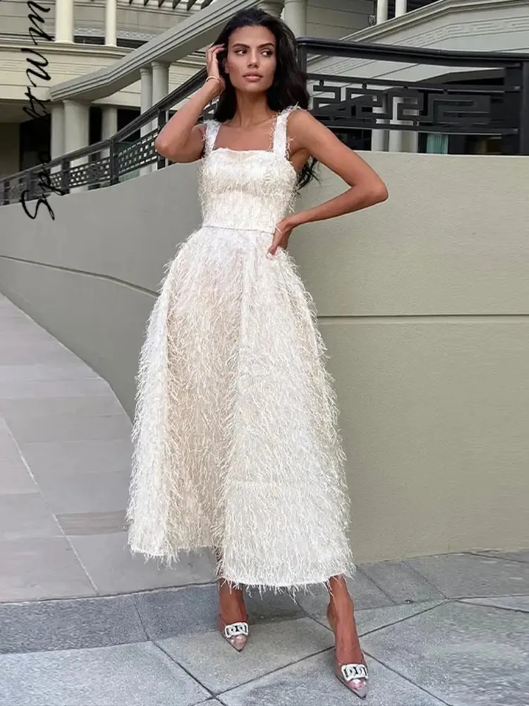knee length dresses for ladies Backless Rhinestone Strap White Bodycon Dress main image 1