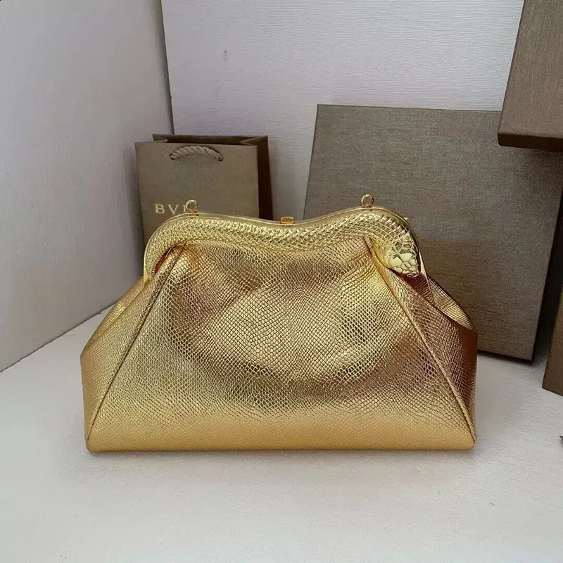 Högkvalitativ guldväska Real Leather Bag Brand Luxury Bag Clutch Påsar för kvinnor 240309