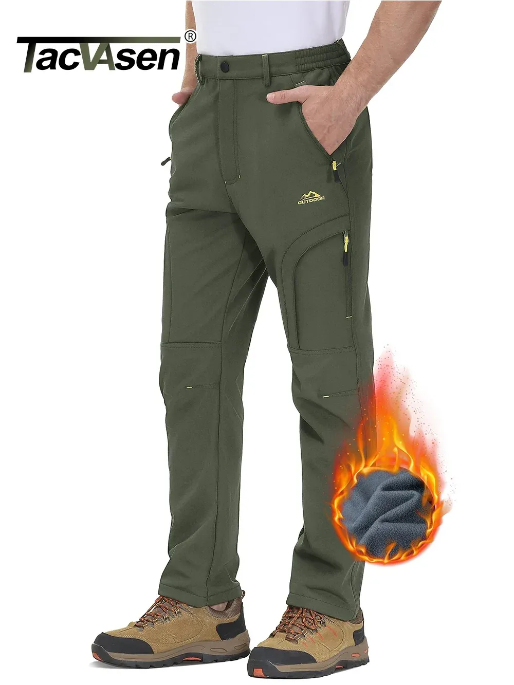 Calça de moletom tacvasen inverno calças de lã térmica calças masculinas à prova d' água calças táticas multibolsos à prova de vento caminhadas ao ar livre calças quentes