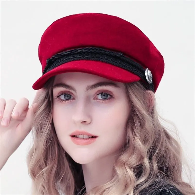 Winter Baseball Cap Women French Style Wool Baker' Boy Hat Cool Black Vior Caquette 201019309J