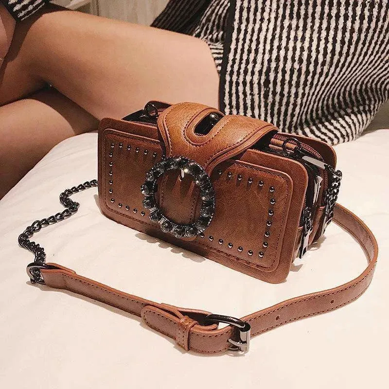 Heavy Metal Fashion-Retro Women Shoulder Bags Diamond Flap Cross-Body Bag Machine Punk Style All-Match Messenger Bags 240314