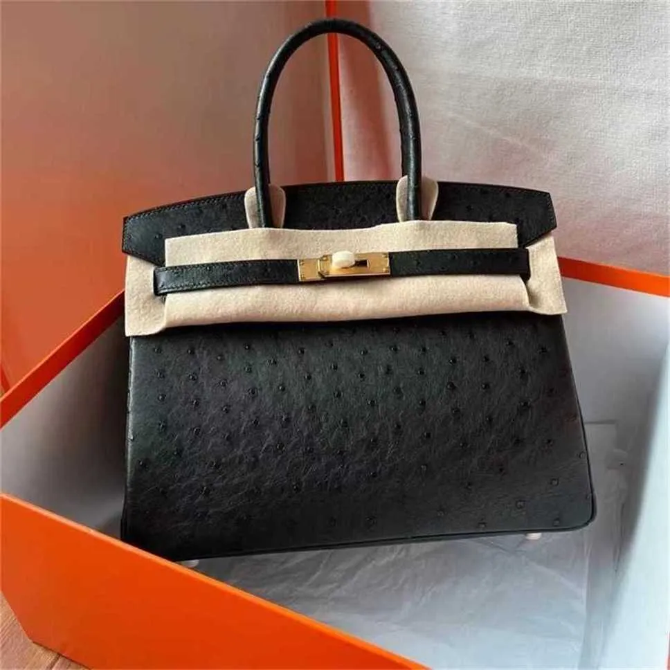 high-quality full-hand sewing line ostrich trend all-steel hardware leather handbag 70% Off Store wholesale
