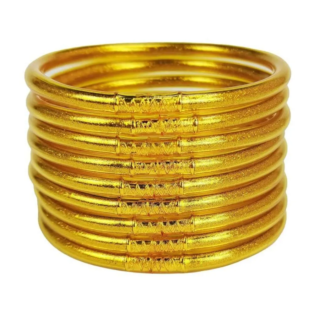 9-lagers transparent silikonrör med guldpulverfyllning, glänsande armband, godisfärgat söta kvinnors armband Jelly Bangle