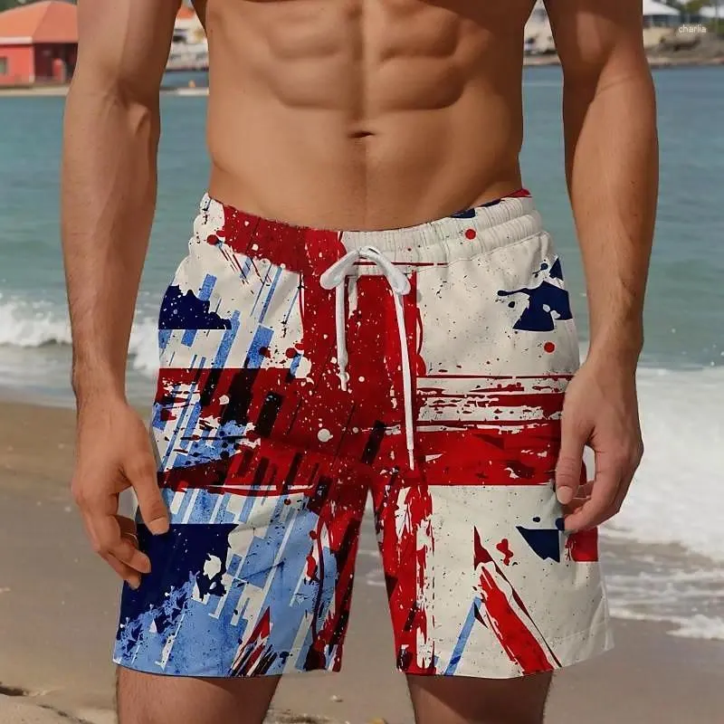 Pantaloncini da uomo 2024 Estate allentata bandiera maschile grafica pantaloni da spiaggia oversize bauli da vacanza sport da corsa ad asciugatura rapida