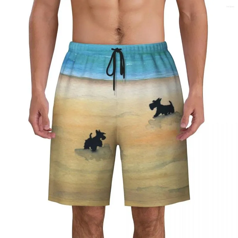 Shorts masculinos personalizados board homens secagem rápida praia boardshorts Scottish Terrier calções de banho fatos de banho