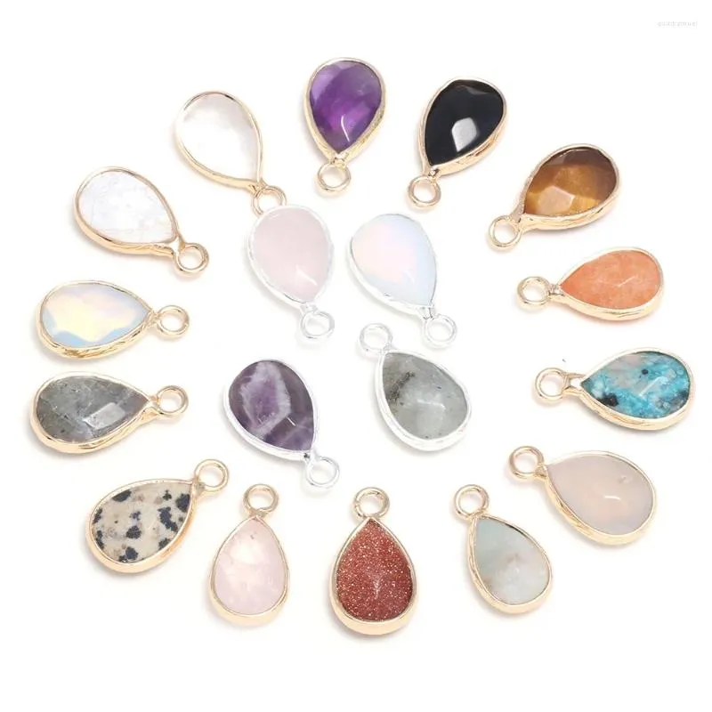 Charms 2PCS Faceted Teardrop Semi-Precious Stone Wrapped Pendant Delicate Shape For DIY Jewelry Making Handmade Earring Necklace