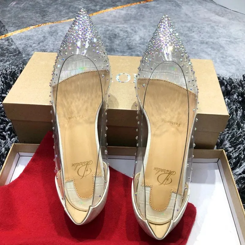 Casual Shoes Summer Rhinestone Flat Bottom Transparent PVC Pointed Crystal Bridal Wedding All-match Banquet Dress Women's Single