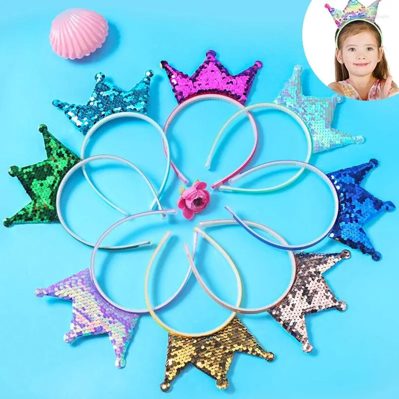 Accessoires pour cheveux 20 pièces/ensemble, bandeaux couronne à paillettes réversibles de princesse pour enfants filles, bandeau Double face, bricolage, fête quotidienne