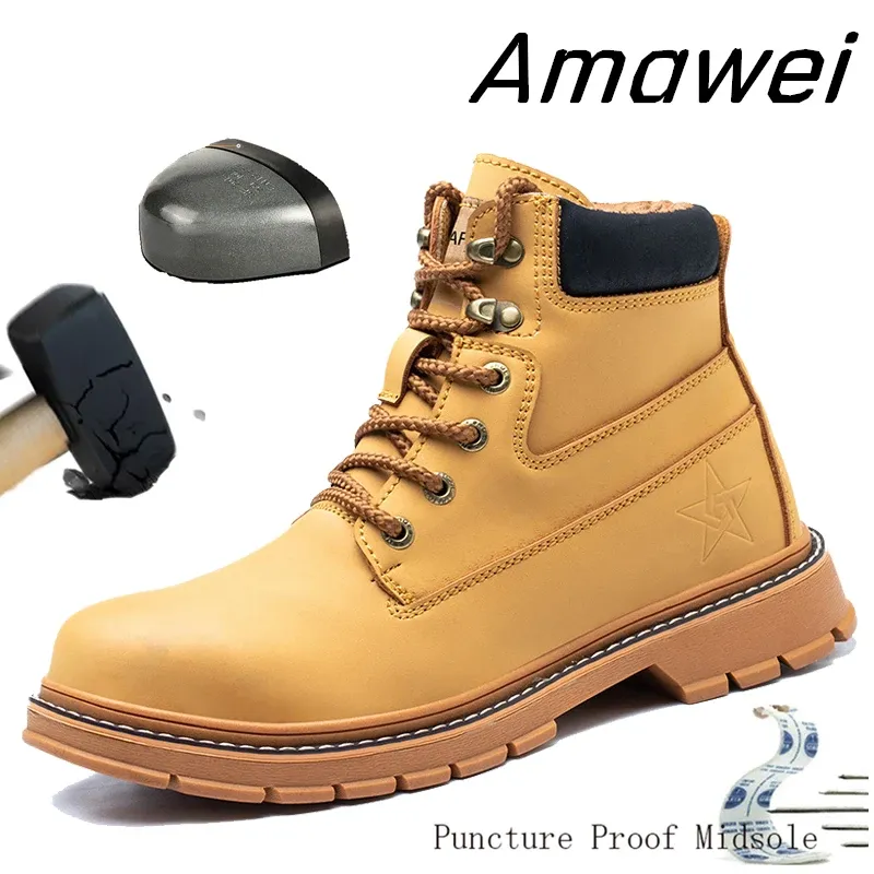 Bottes Chaussures de travail en cuir pour hommes baskets respirantes Chaussures de sécurité confortables Femmes Bottes Bottes en acier Boots LBX916