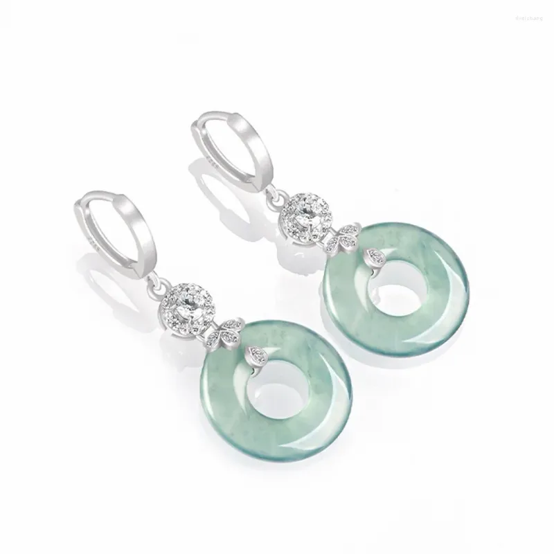 Dangle Oorbellen Real Solid 925 Sterling Silver Hoop Natural A Grade Jade Jadeïet Cirkel