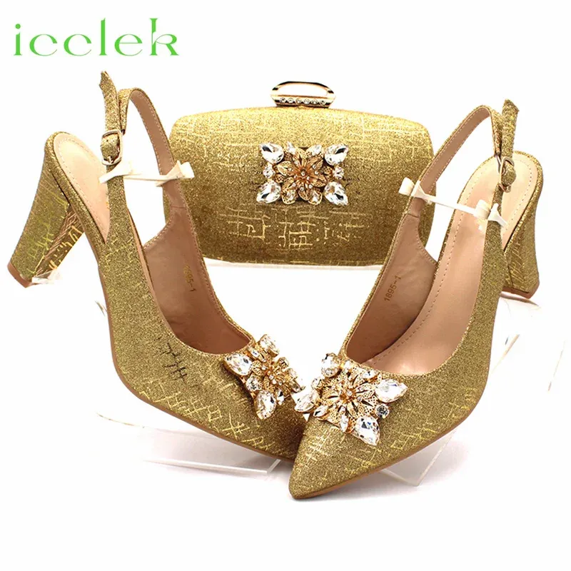 Насосы 2023 Новый модный высококачественный Slingbcks Золотой цвет женские туфли и сумки для женщин Свадебная вечеринка насос