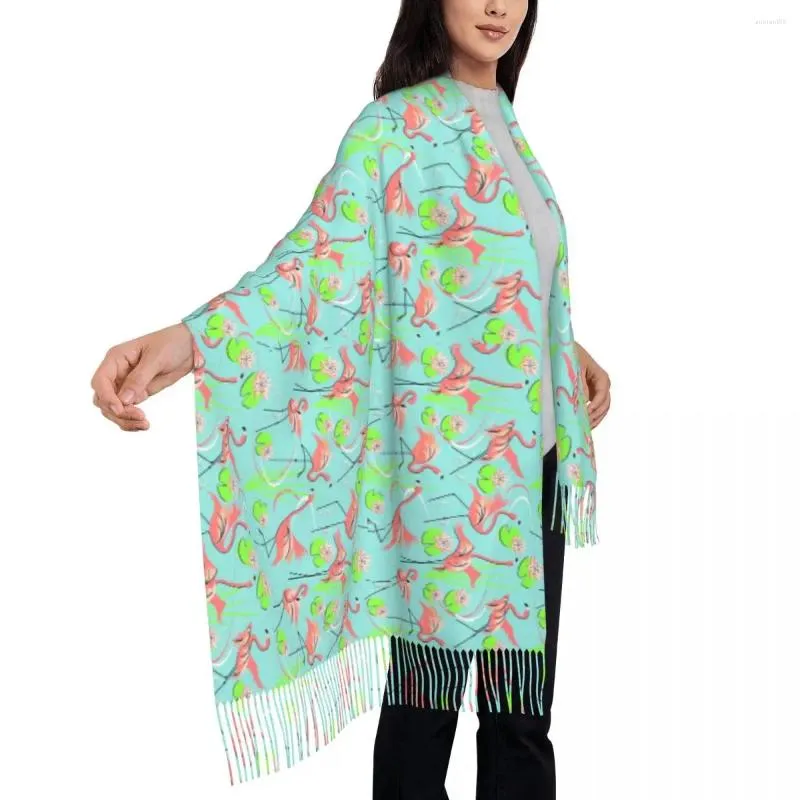 Scarves Tropical Birds Scarf Flamingo Fandango Warm Shawls And Wraps With Long Tassel Women Y2k Fun Head Winter Designer Foulard