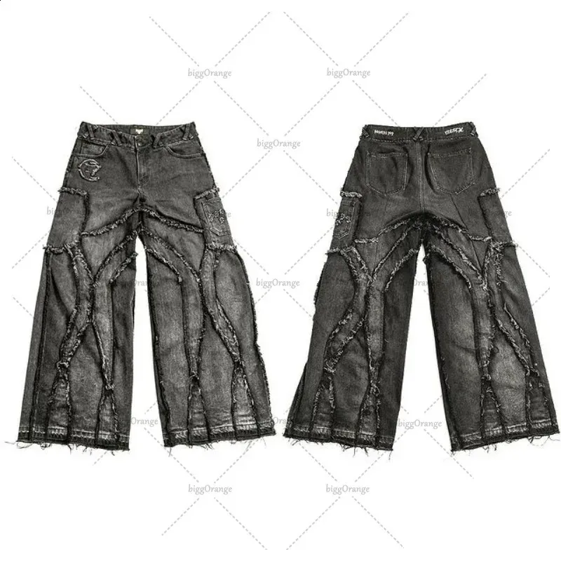 Y2k Old Washed Mens Hip Hop Oversized Jeans Fashion Casual Punk Rock Loose Straight Wide Leg Pants Streetwear 240328