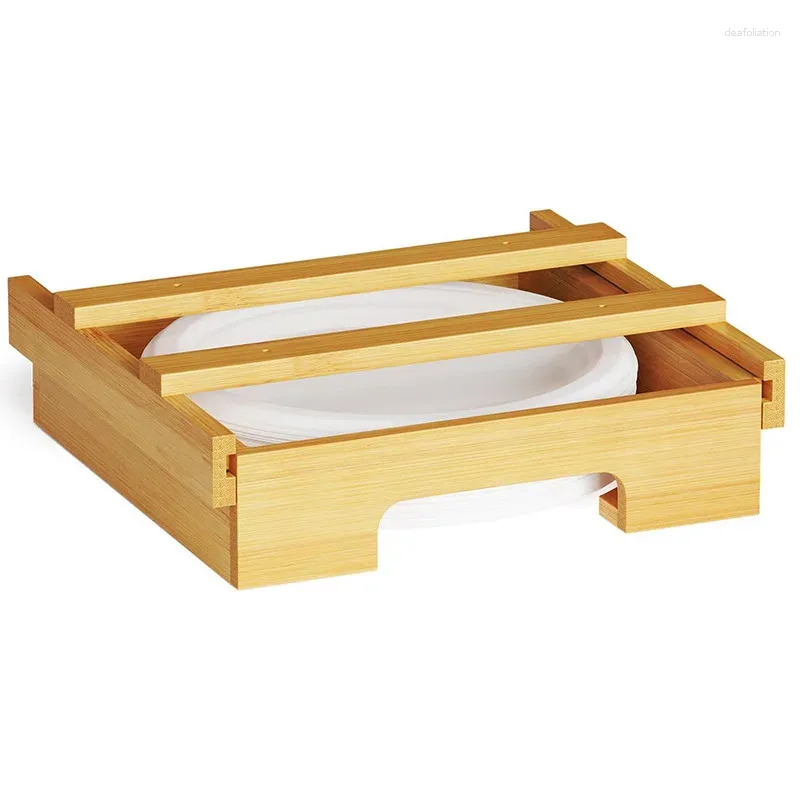 Kitchen Storage Bamboo Disposable Paper Plate Organiser Cake Dispenser Cabinet Shelf Holder