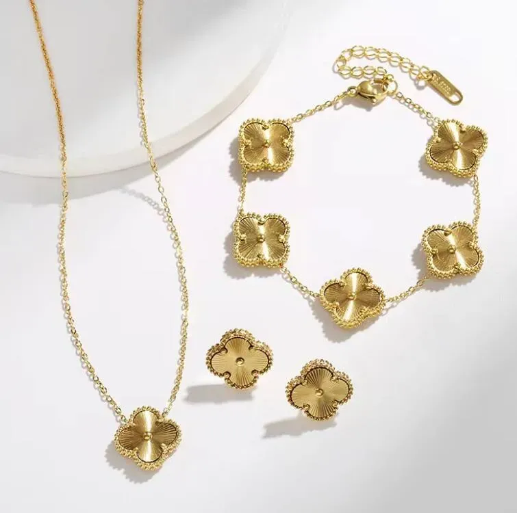 4 ensembles de bijoux de créateur de trèfle à quatre feuilles, coquille de diamant, mode femmes, Bracelet, boucles d'oreilles, collier, cadeau d'anniversaire de la saint-valentin