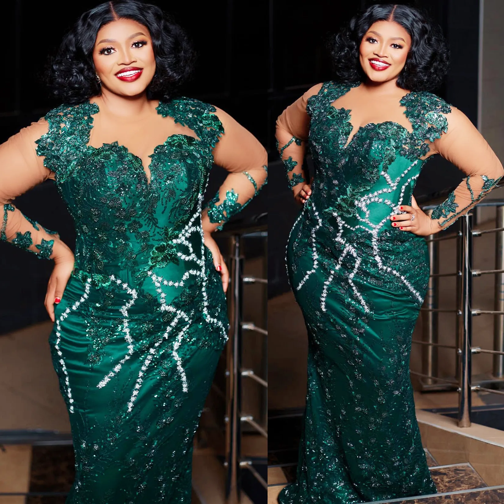 2024 Aso Ebi Dark Green Mermaid Prom Dress Lace Beaded Evening Formal Party Second Reception 50th Birthday Engagement Gowns Dresses Robe De Soiree ZJ191